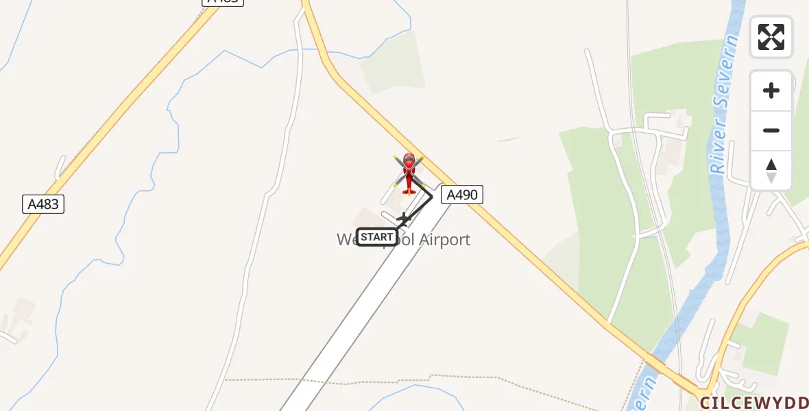 Flight route map: Air Ambulance Helicopter to Welshpool Airport, Welshpool Airport
