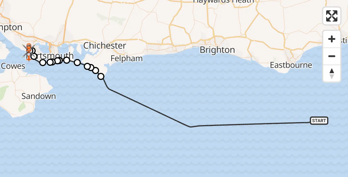 Flight route map: Coastguard Helicopter to Solent Airport, Solent Airport