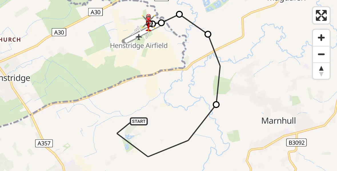 Flight route map: Air Ambulance Helicopter to Henstridge Airfield, Henstridge Airfield