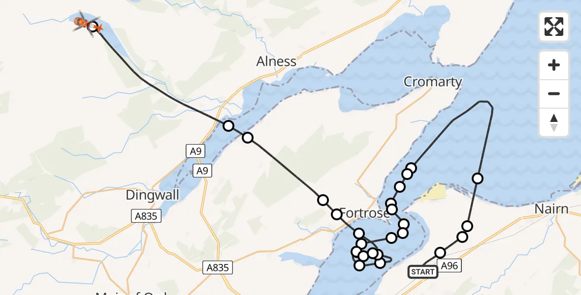 Flight route map: Coastguard Helicopter to Loch Glass, Loch Glass