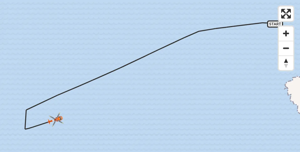 Flight route map: Coastguard Helicopter to North Atlantic Ocean, North Atlantic Ocean