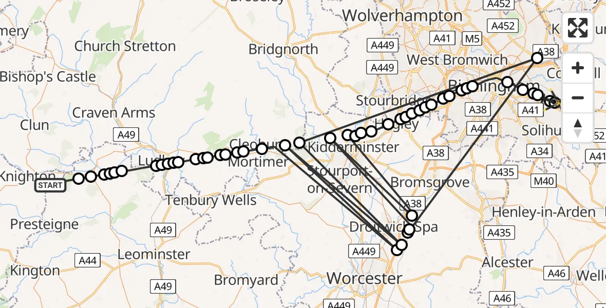 Routekaart van de vlucht: Police Helicopter to Birmingham Airport, Birmingham Airport