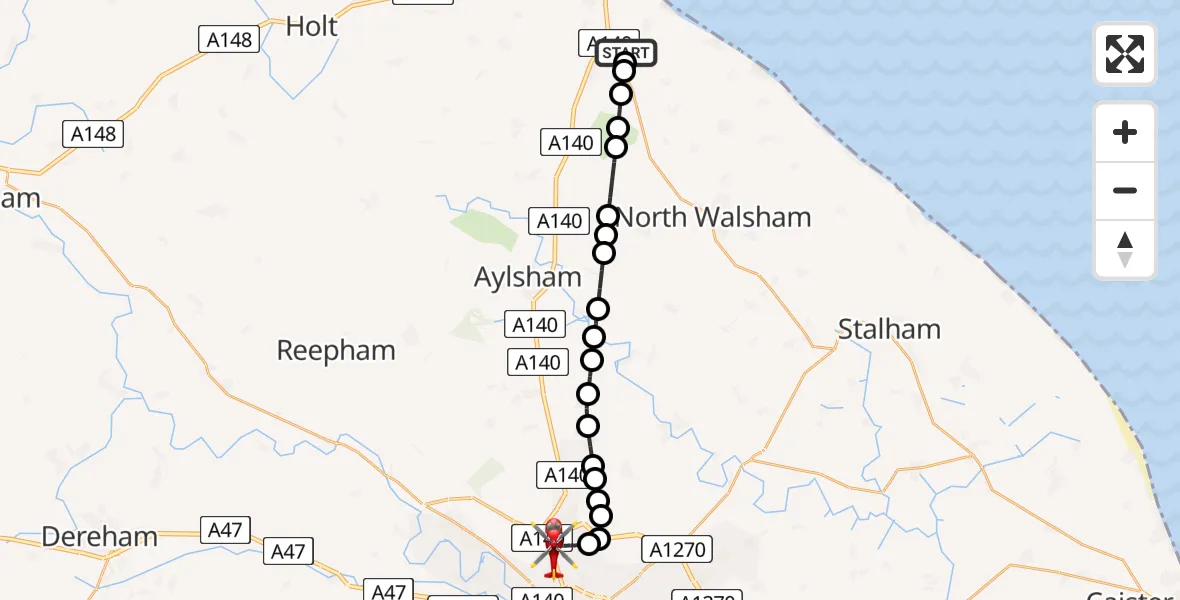 Routekaart van de vlucht: Air Ambulance Helicopter to Norwich Airport, Norwich Airport