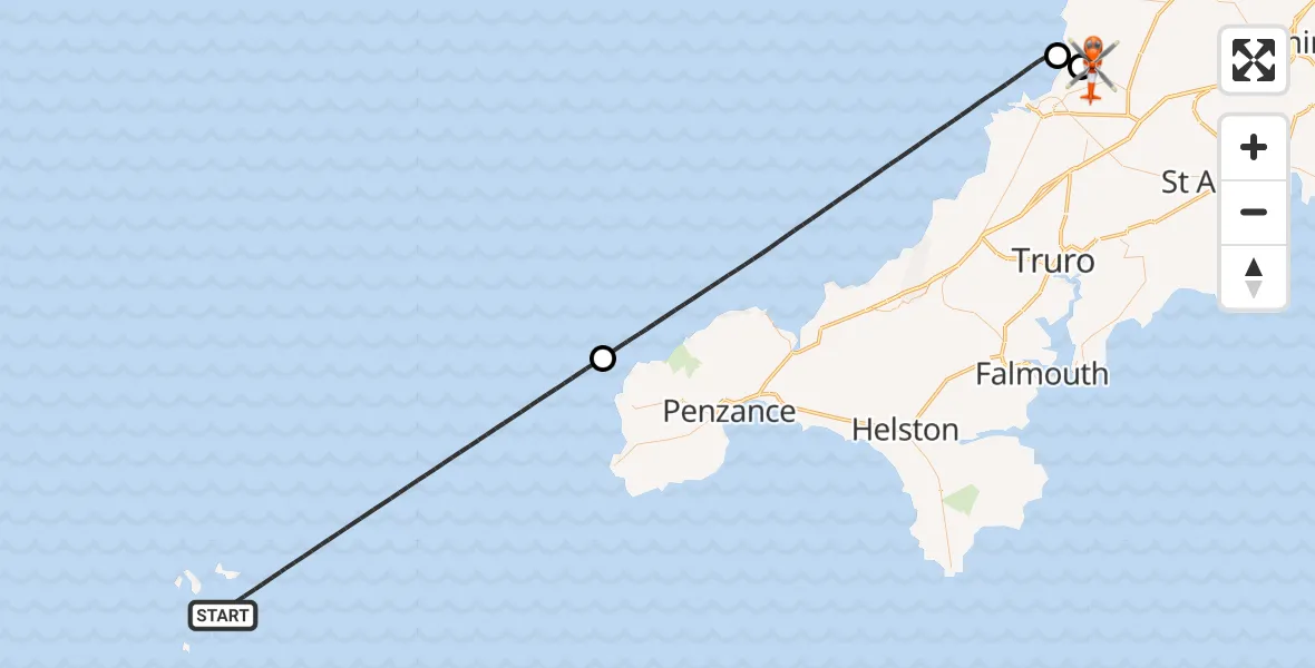 Flight route map: Coastguard Helicopter to Cornwall Airport Newquay, Cornwall Airport Newquay