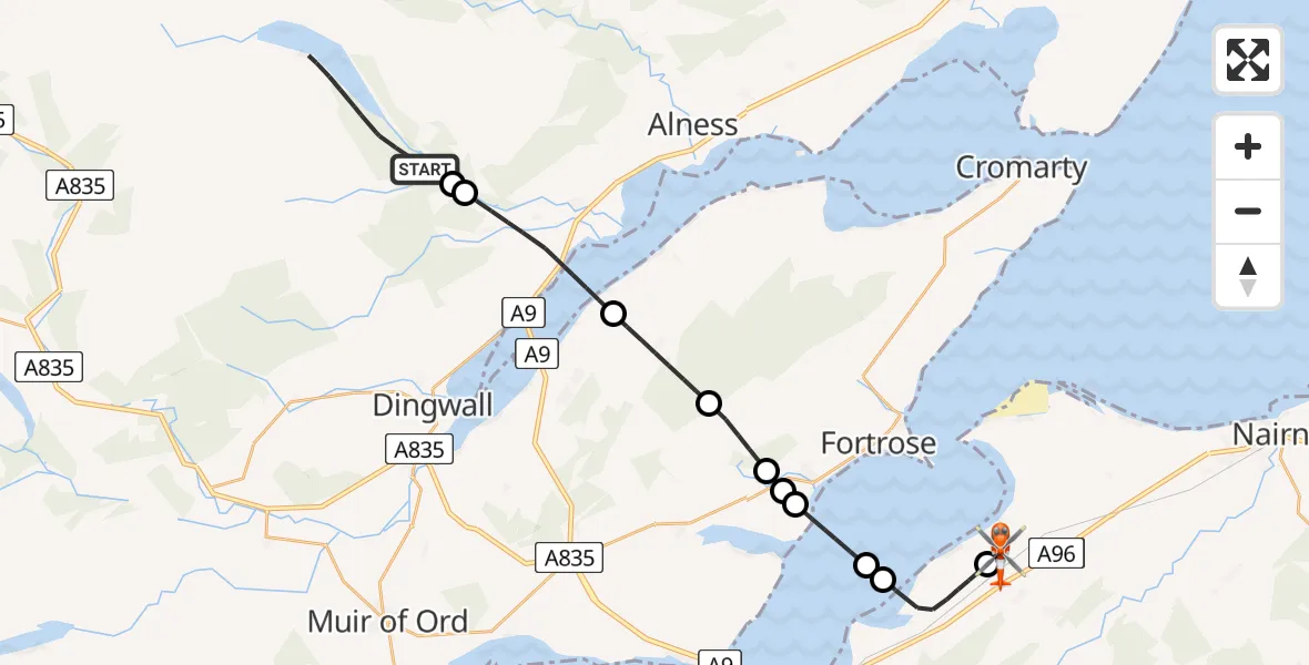 Routekaart van de vlucht: Coastguard Helicopter to Inverness Airport, Inverness Airport