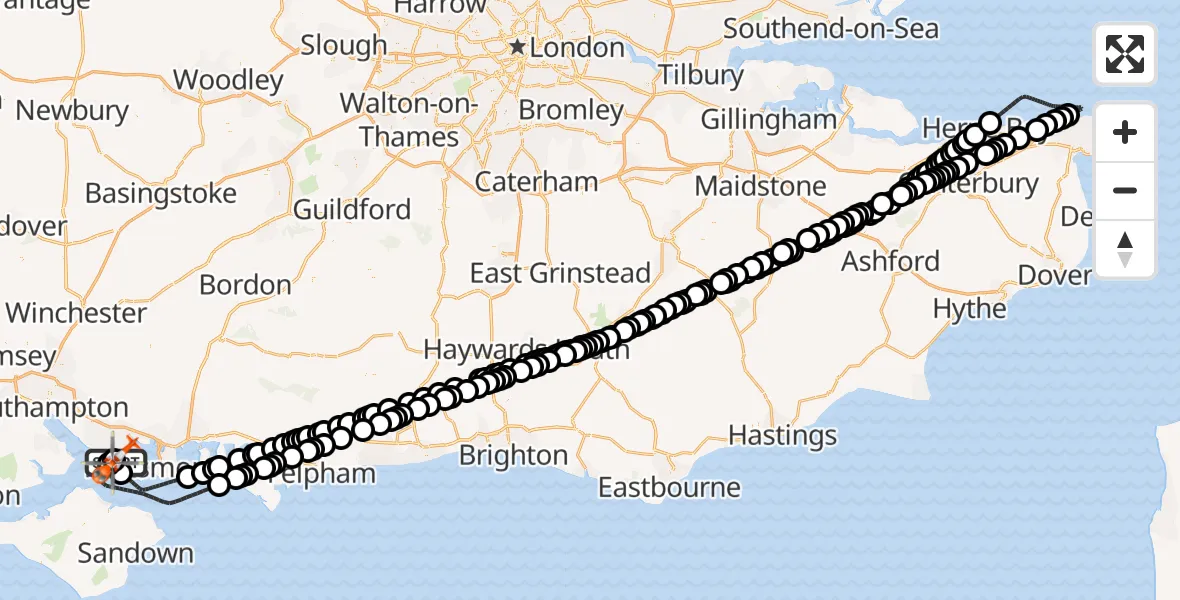 Flight route map: Coastguard Helicopter to Solent Airport, Solent Airport
