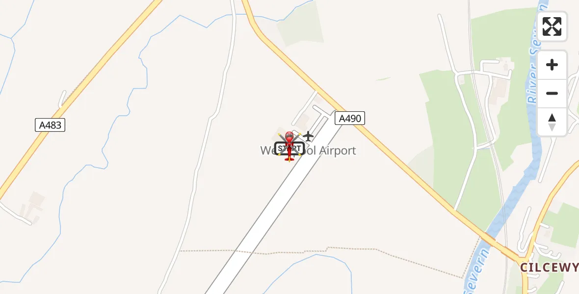 Flight route map: Air Ambulance Helicopter to Welshpool Airport, Welshpool Airport