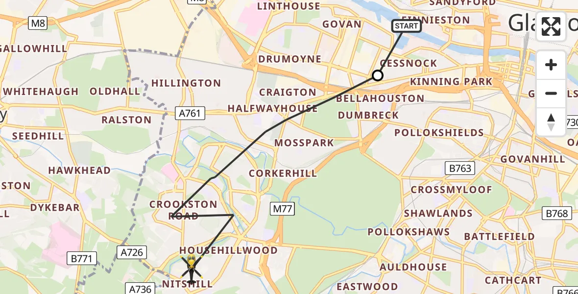 Routekaart van de vlucht: Police Helicopter to Glasgow, Glenlora Drive