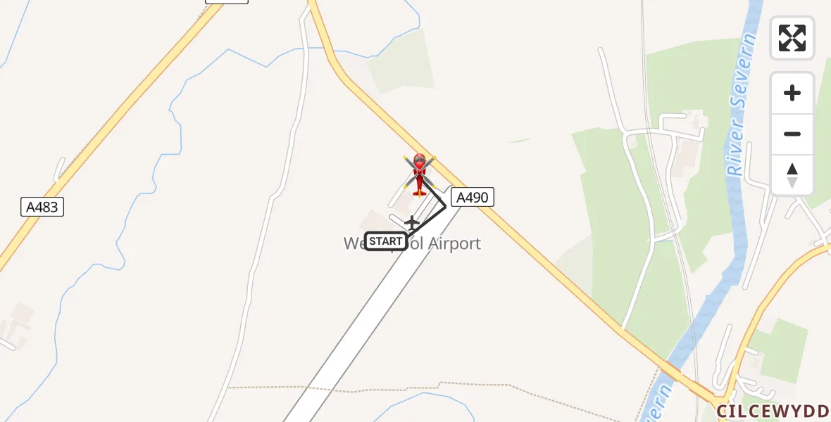 Flight route map: Air Ambulance Helicopter to Welshpool Airport, Welshpool Airport