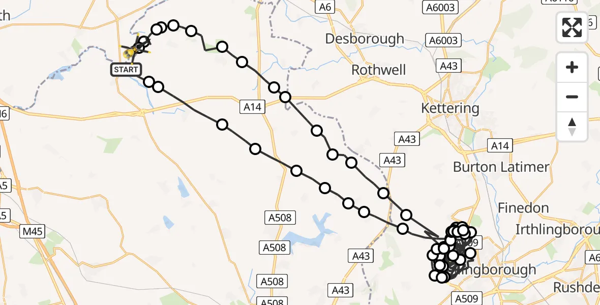 Flight route map: Police Helicopter to Harborough, Sulby Road