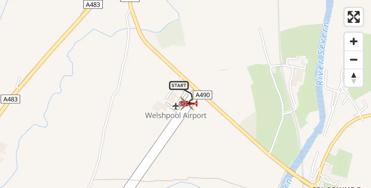 Routekaart van de vlucht: Air Ambulance Helicopter to Welshpool Airport, Welshpool Airport