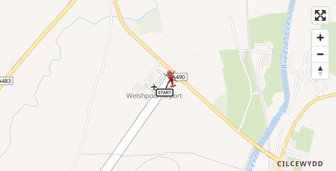 Flight route map: Air Ambulance Helicopter to Welshpool Airport, Welshpool Airport