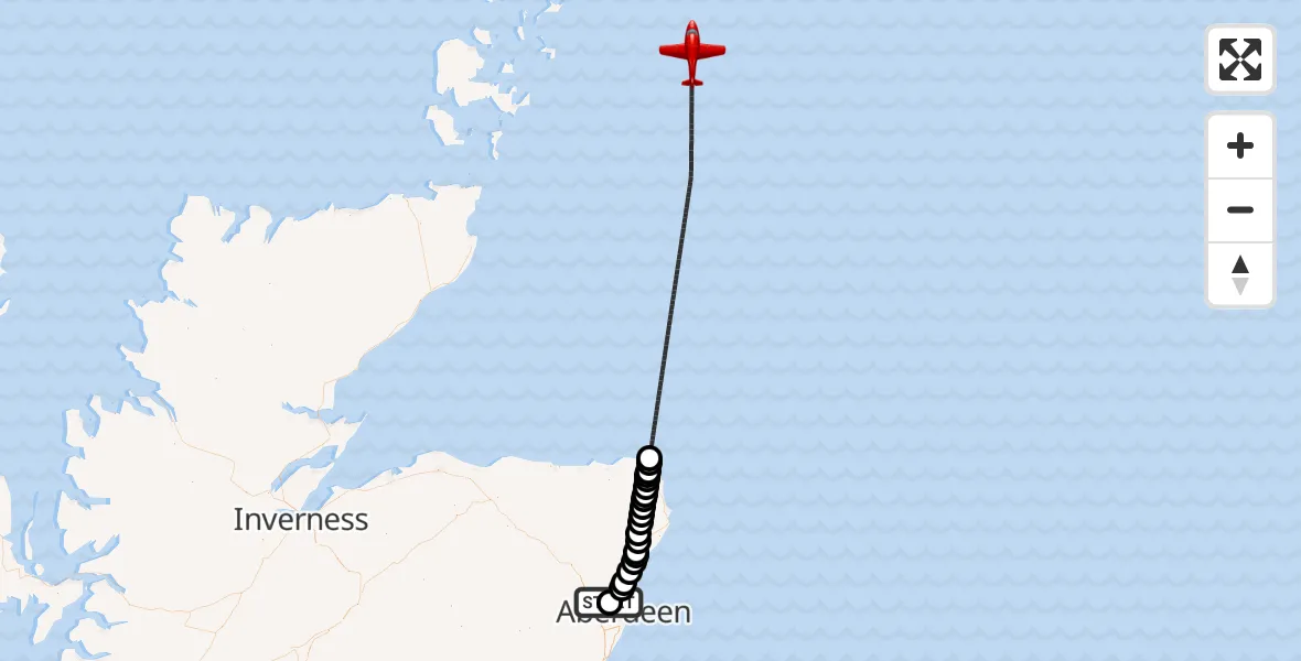 Flight route map: Air Ambulance Aircraft to North Sea, North Sea