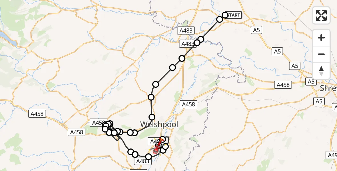 Routekaart van de vlucht: Air Ambulance Helicopter to Welshpool Airport, Welshpool Airport