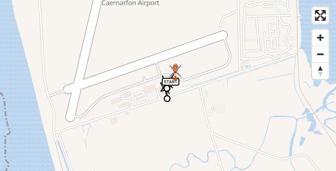 Flight path map showing Coastguard Helicopter route from Caernarfon Airport to Caernarfon Airport