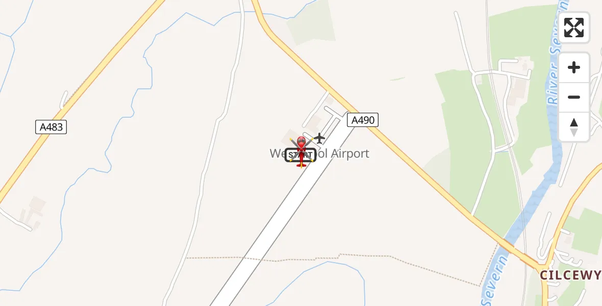 Flight route map: Air Ambulance Helicopter to Welshpool Airport, Welshpool Airport