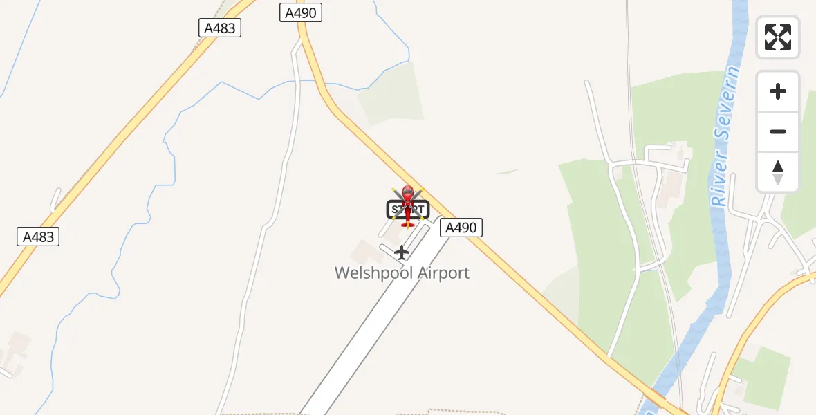 Flight route map: Air Ambulance Helicopter to Welshpool Airport, Welshpool Airport