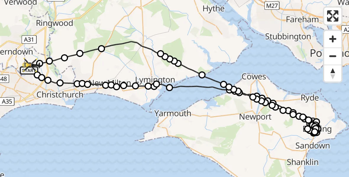 Flight route map: Police Helicopter to Bournemouth Airport, Bournemouth Airport
