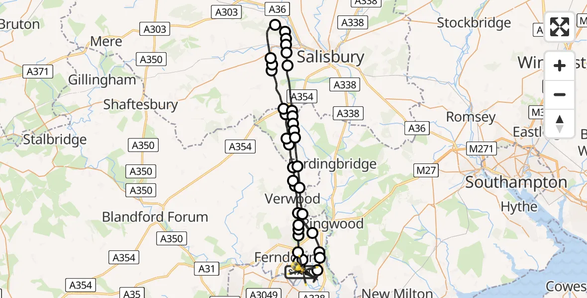 Flight route map: Police Helicopter to Bournemouth Airport, Bournemouth Airport