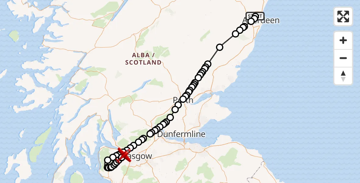 Flight route map: Air Ambulance Aircraft to Glasgow Airport, Glasgow Airport