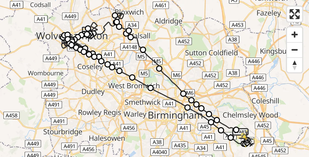 Flight route map: Police Helicopter to Bickenhill, Centro Way