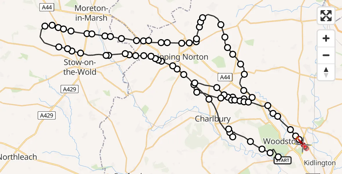 Routekaart van de vlucht: Air Ambulance Helicopter to Kidlington, The Straight Mile