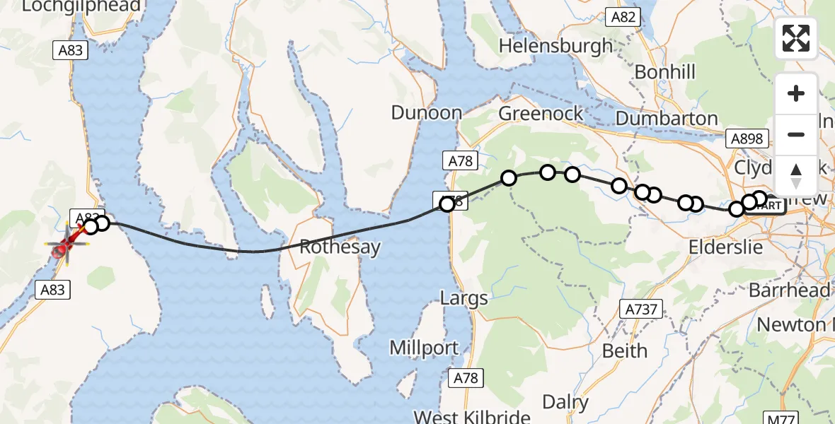 Routekaart van de vlucht: Air Ambulance Helicopter to West Tarbert, A83