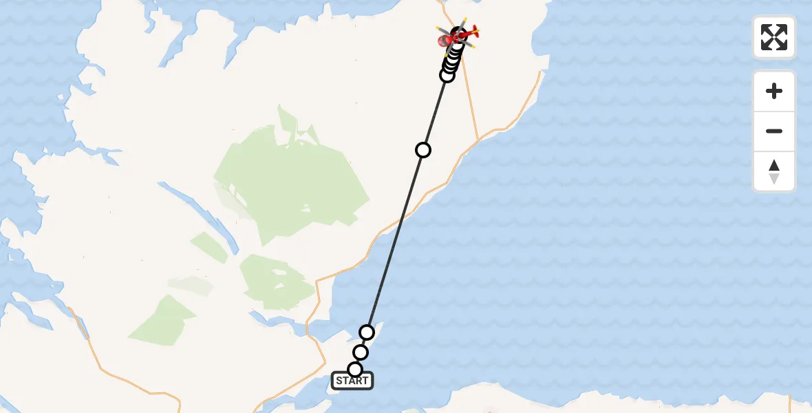Flight route map: Air Ambulance Helicopter to Georgemas, A882