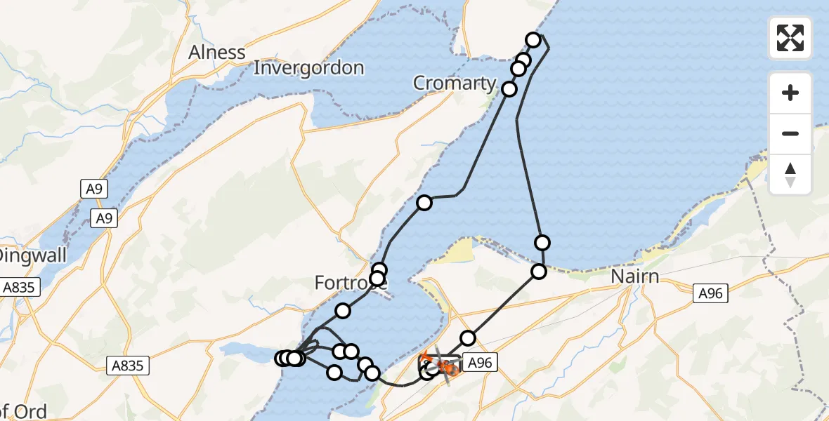 Flight route map: Coastguard Helicopter to Inverness Airport, Inverness Airport