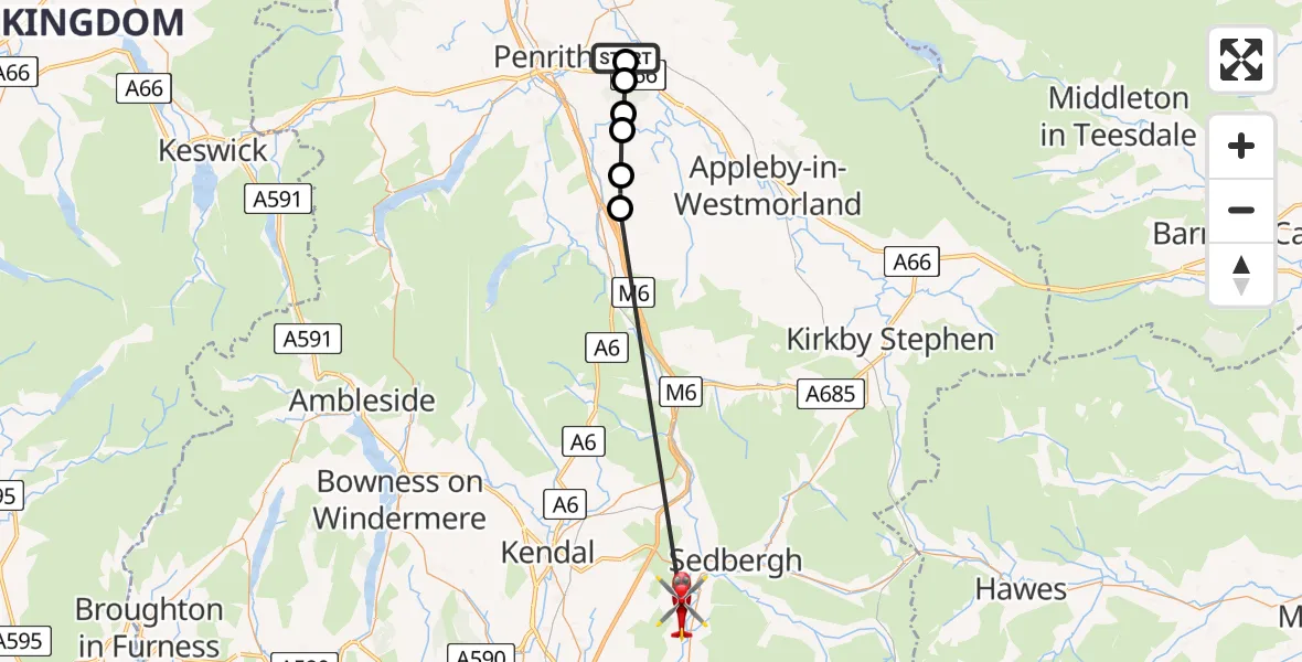 Routekaart van de vlucht: Air Ambulance Helicopter to Killington, Killington