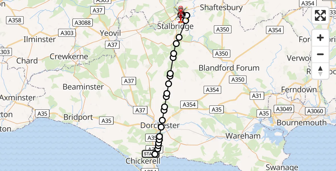 Routekaart van de vlucht: Air Ambulance Helicopter to Henstridge Airfield, Henstridge Airfield