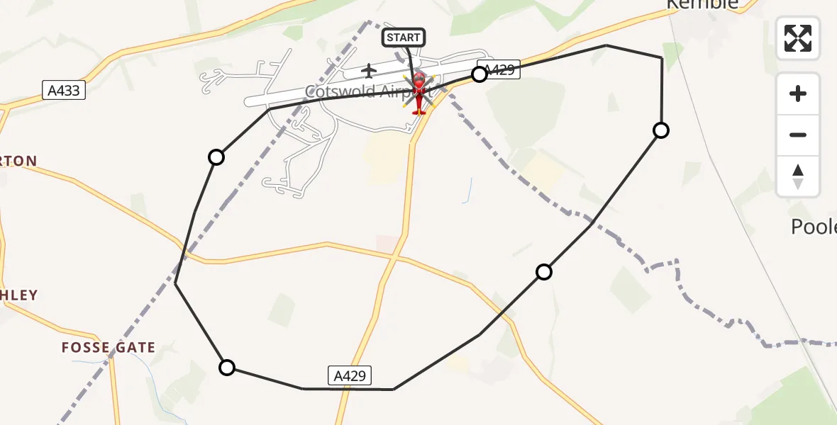 Flight route map: Air Ambulance Helicopter to Cotswold Airport, Cotswold Airport