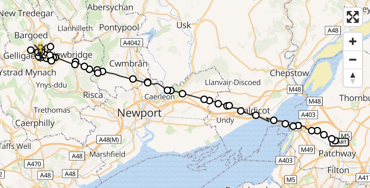 Flight route map: Police Helicopter to Pengam, Fair View