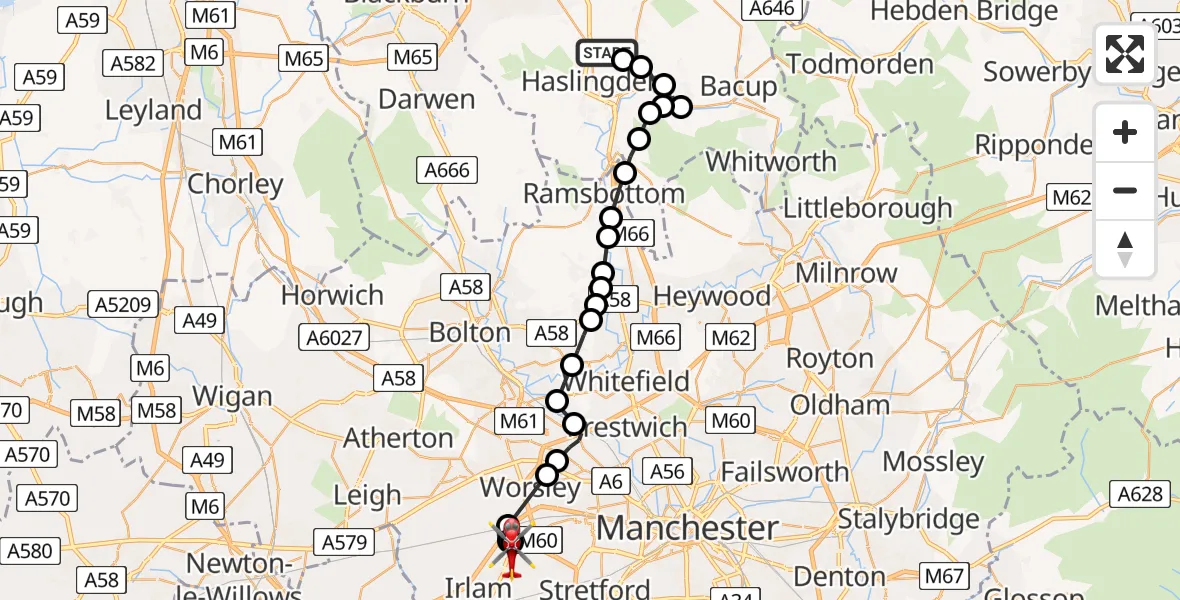 Routekaart van de vlucht: Air Ambulance Helicopter to Manchester Barton Aerodrome, Manchester Barton Aerodrome