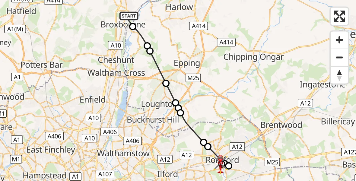 Routekaart van de vlucht: Air Ambulance Helicopter to Queens Hospital Romford, Queens Hospital Romford