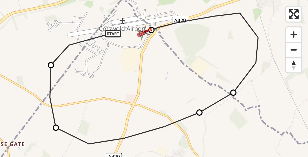 Flight route map: Air Ambulance Helicopter to Cotswold Airport, Cotswold Airport