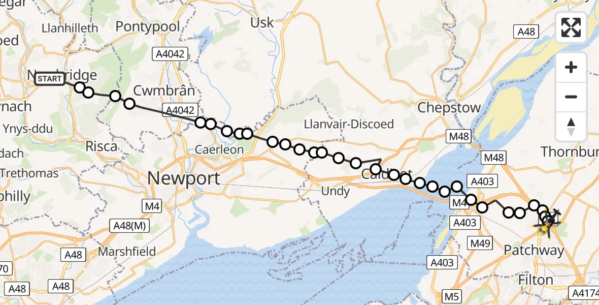 Routekaart van de vlucht: Police Helicopter to Almondsbury Helicopter Base, Almondsbury Helicopter Base