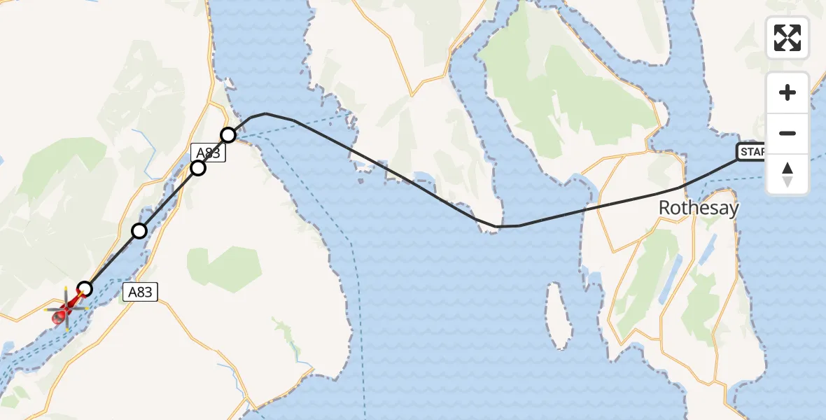 Flight route map: Air Ambulance Helicopter to Inner Seas, Inner Seas