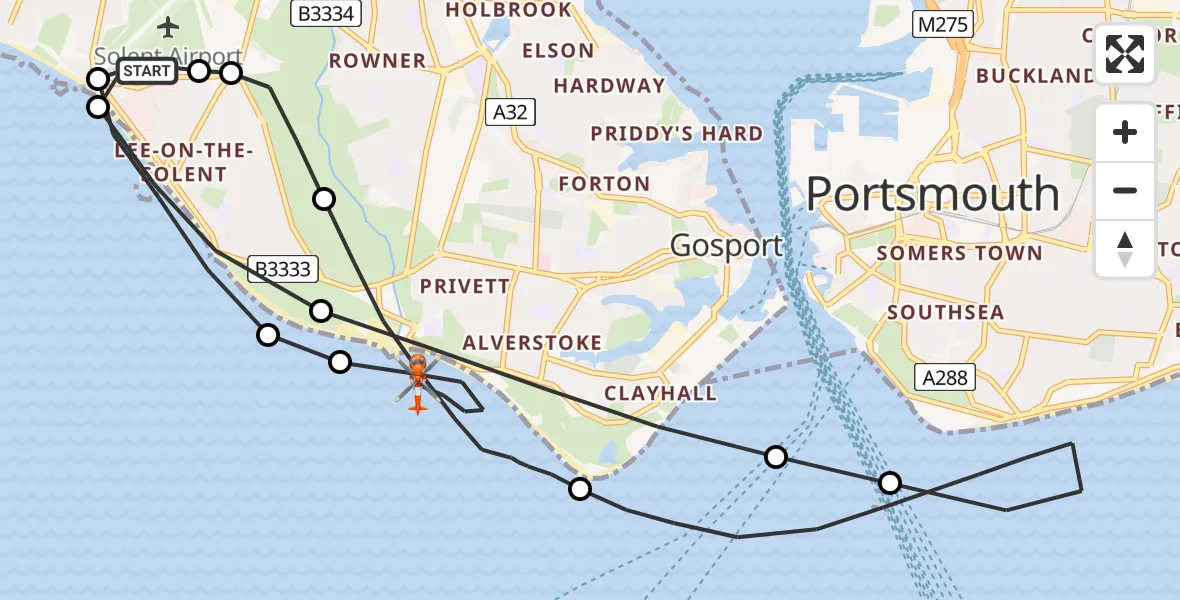 Flight route map: Coastguard Helicopter to Gosport, Promenade