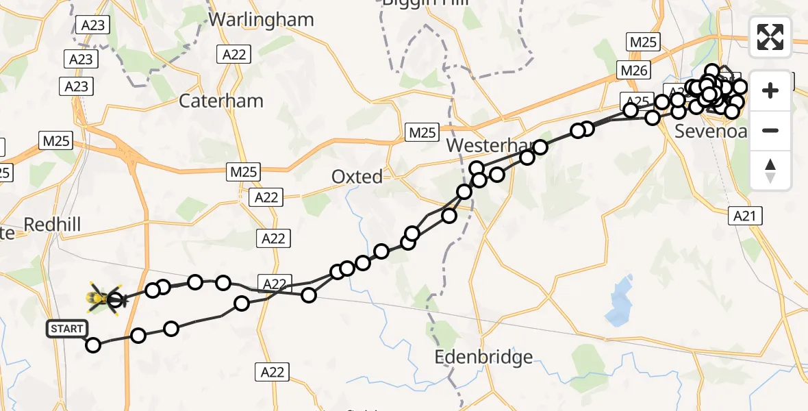 Flight route map: Police Helicopter to Redhill Aerodrome, Redhill Aerodrome