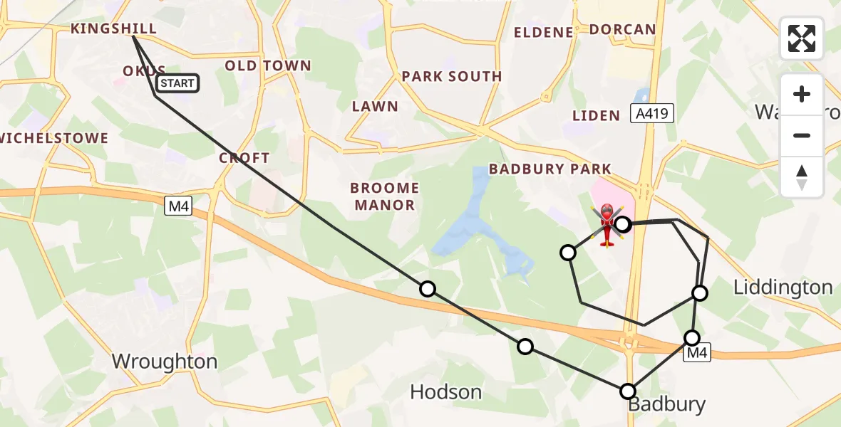Routekaart van de vlucht: Air Ambulance Helicopter to Great Western Hospital, Great Western Hospital