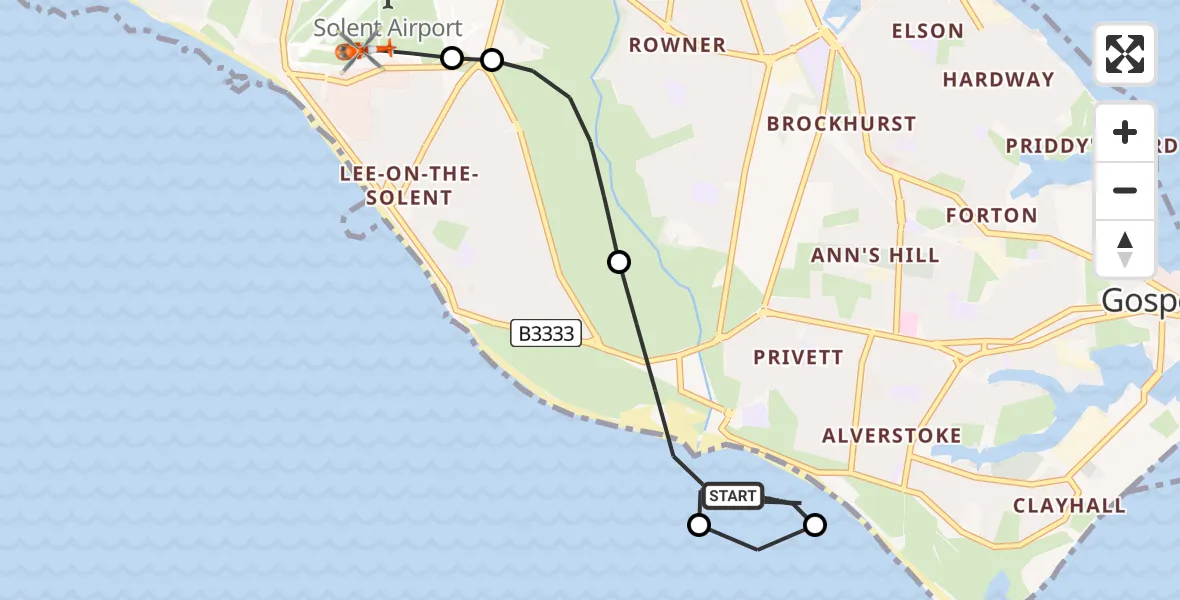Routekaart van de vlucht: Coastguard Helicopter to Solent Airport, Solent Airport