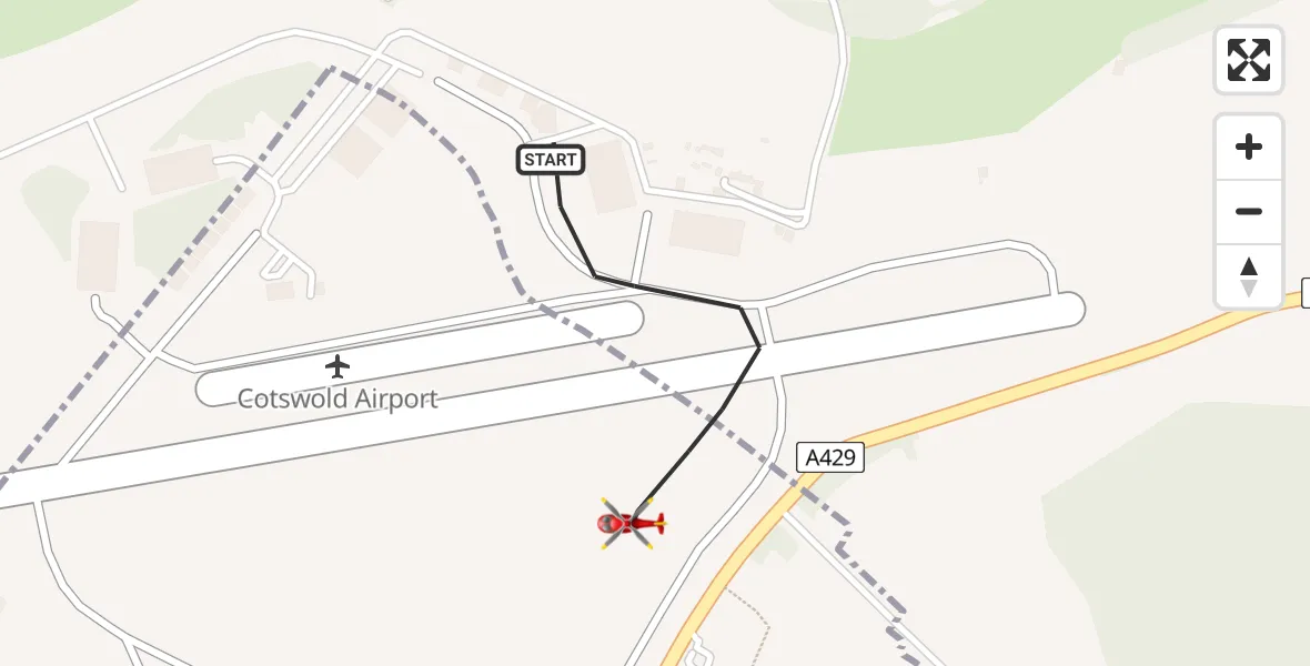 Flight route map: Air Ambulance Helicopter to Cotswold Airport, Cotswold Airport
