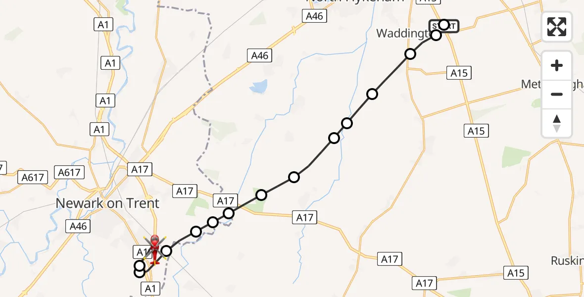 Flight route map: Air Ambulance Helicopter to Fernwood CP, Hunters Road