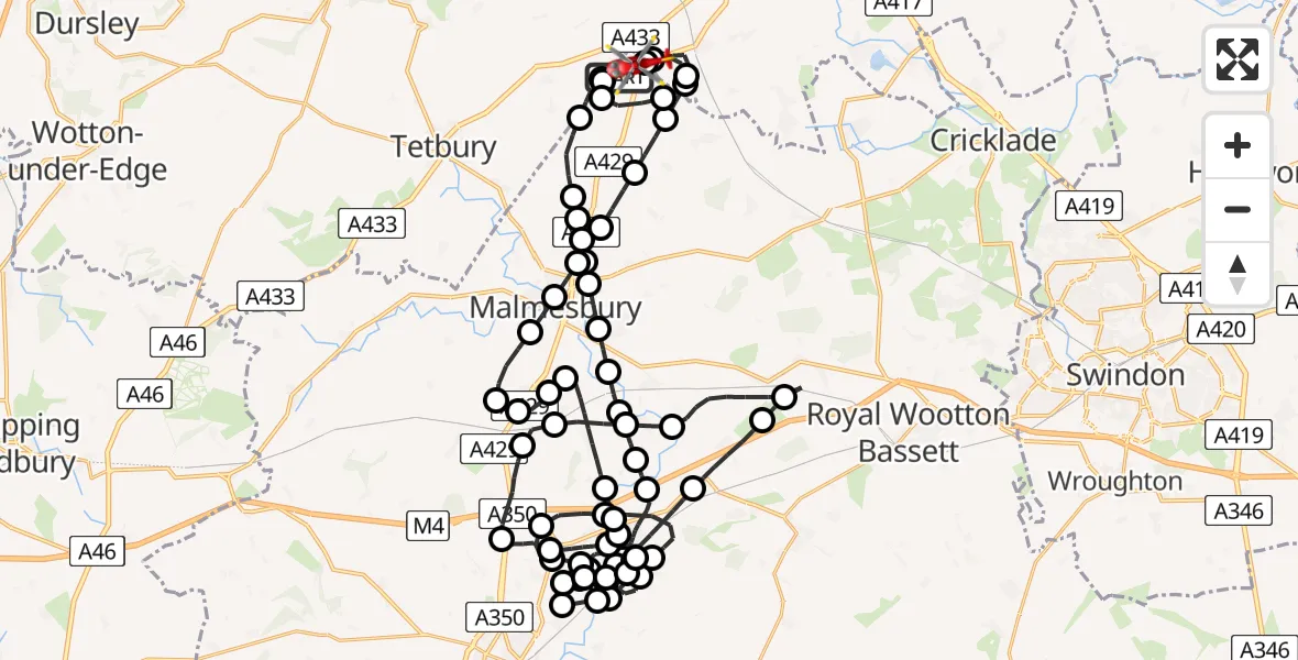 Flight route map: Air Ambulance Helicopter to Cotswold Airport, Cotswold Airport