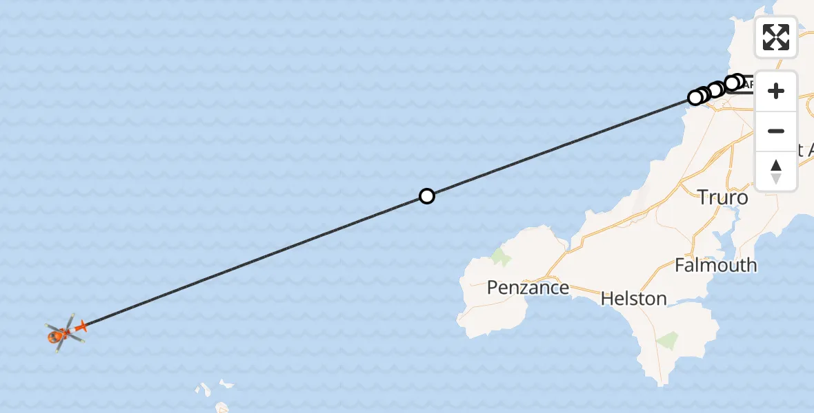Flight route map: Coastguard Helicopter to North Atlantic Ocean, North Atlantic Ocean