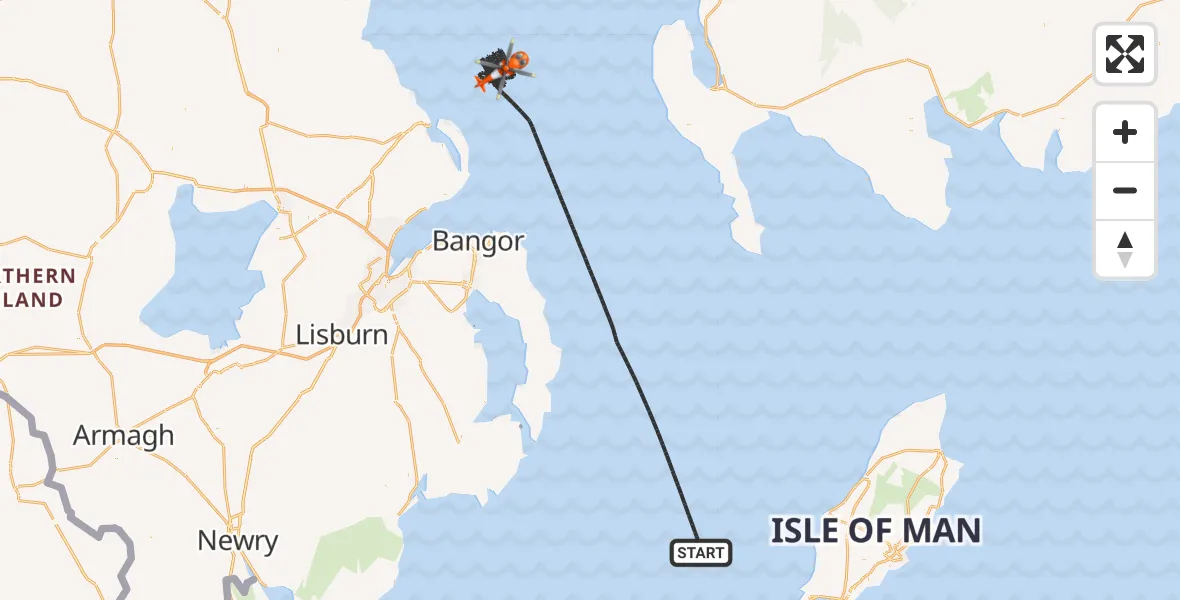 Flight route map: Coastguard Helicopter to Irish Sea, Irish Sea