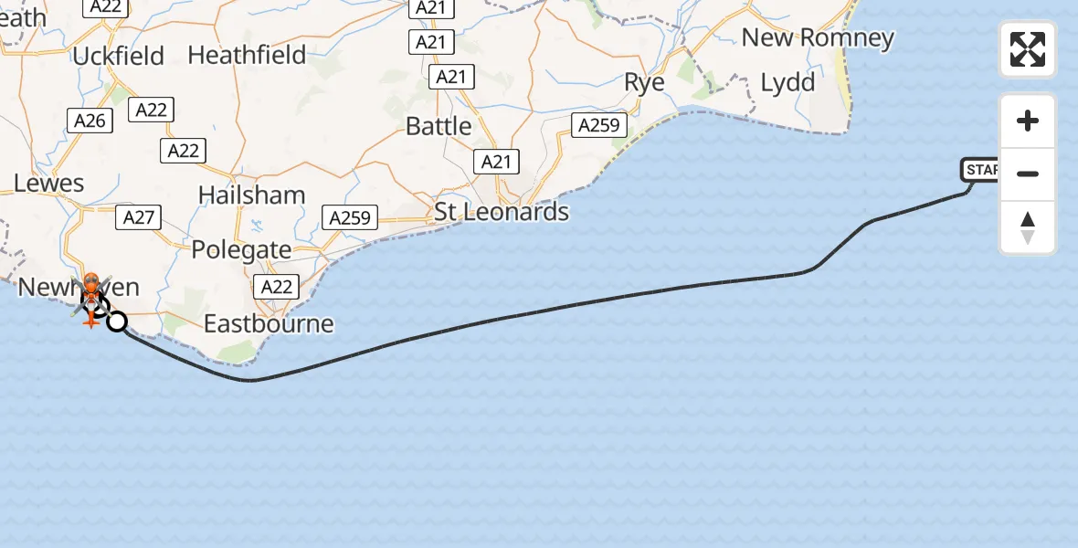 Flight route map: Coastguard Helicopter to Newhaven, Mckinlay Way