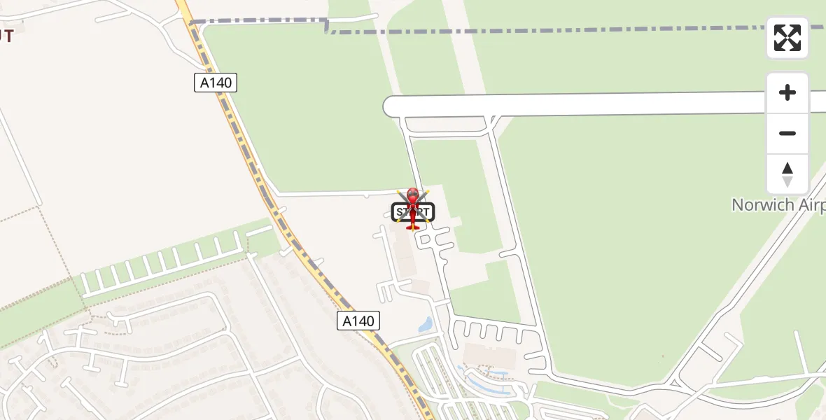 Flight route map: Air Ambulance Helicopter to Norwich Airport, Norwich Airport