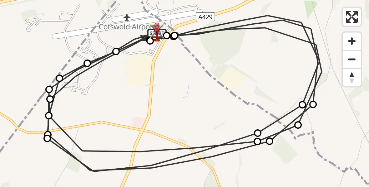 Flight route map: Air Ambulance Helicopter to Cotswold Airport, Cotswold Airport
